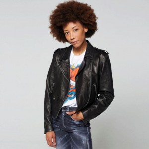 Black A.S.98 Leather Katy Women's Jackets | IL-TQDV58176