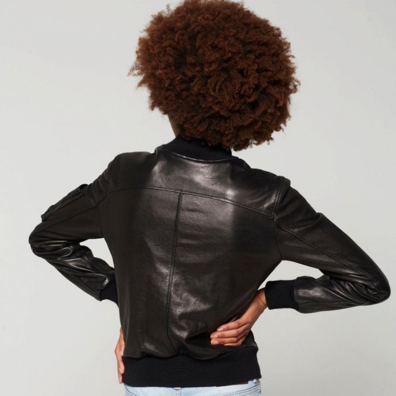 Black A.S.98 Leather Amber Women's Jackets | IL-XTKY78216