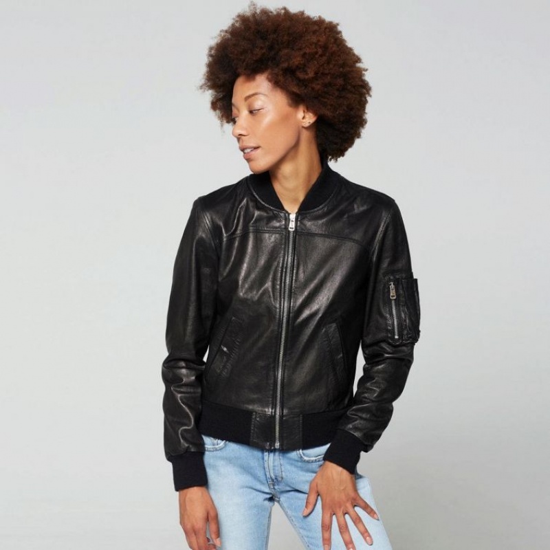 Black A.S.98 Leather Amber Women's Jackets | IL-XTKY78216