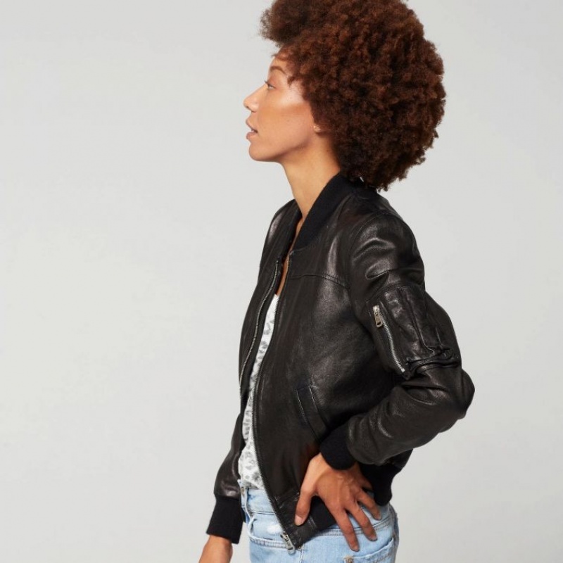 Black A.S.98 Leather Amber Women's Jackets | IL-XTKY78216