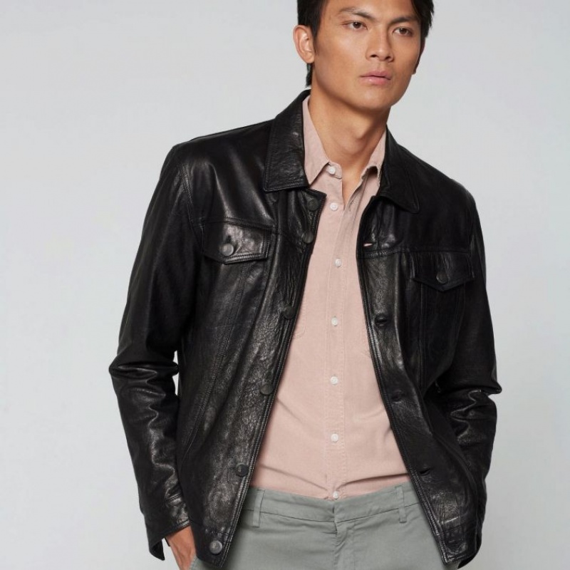 Black A.S.98 Leather Bruce Men's Jackets | IL-FVIJ18605