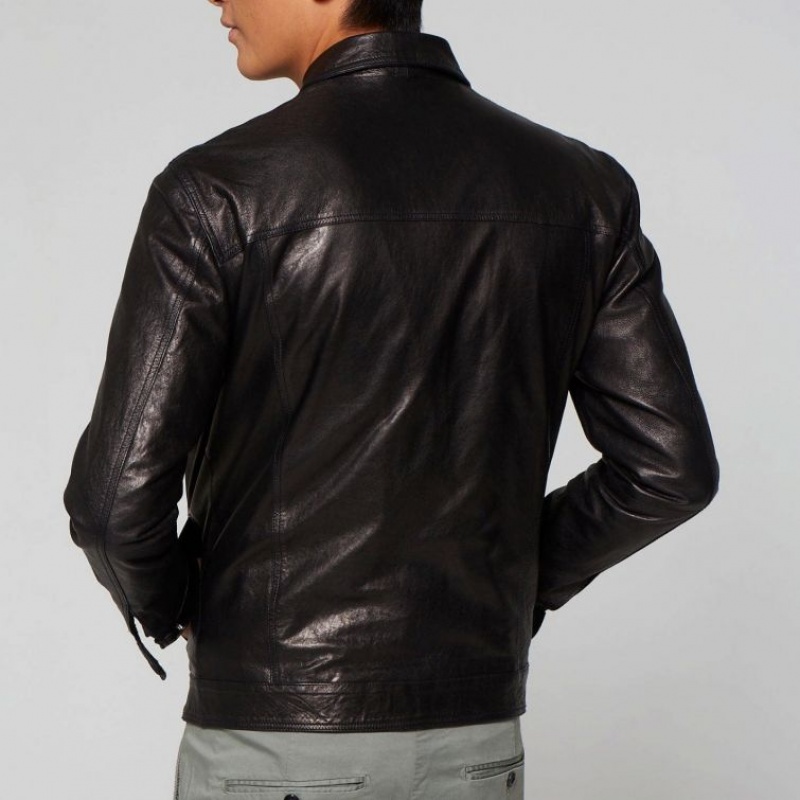 Black A.S.98 Leather Bruce Men's Jackets | IL-FVIJ18605