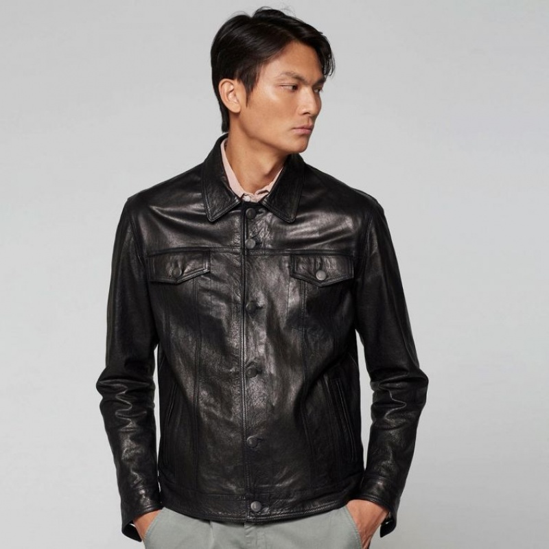 Black A.S.98 Leather Bruce Men's Jackets | IL-FVIJ18605