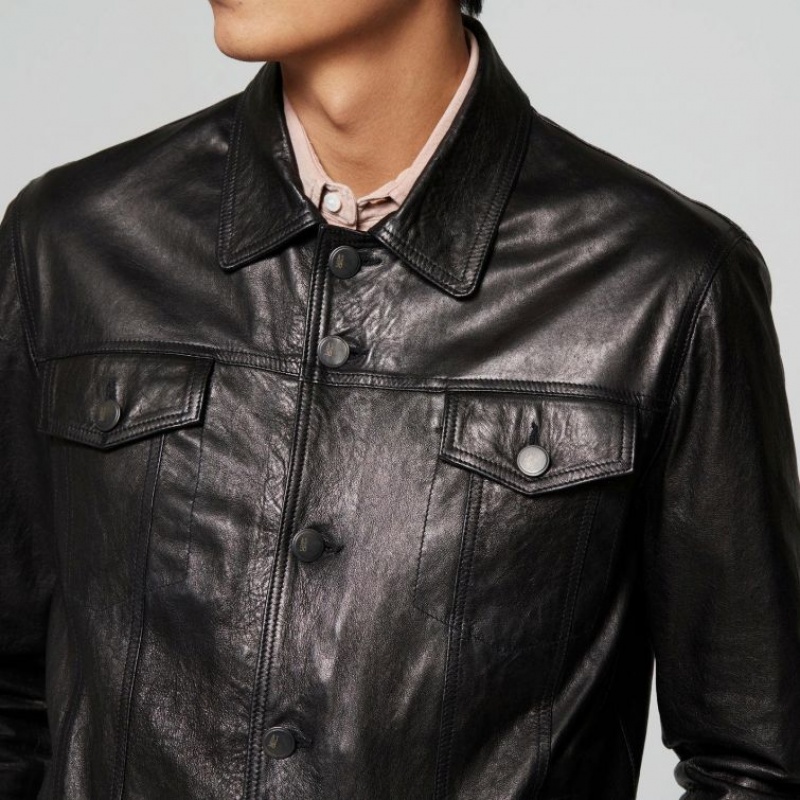 Black A.S.98 Leather Bruce Men's Jackets | IL-FVIJ18605