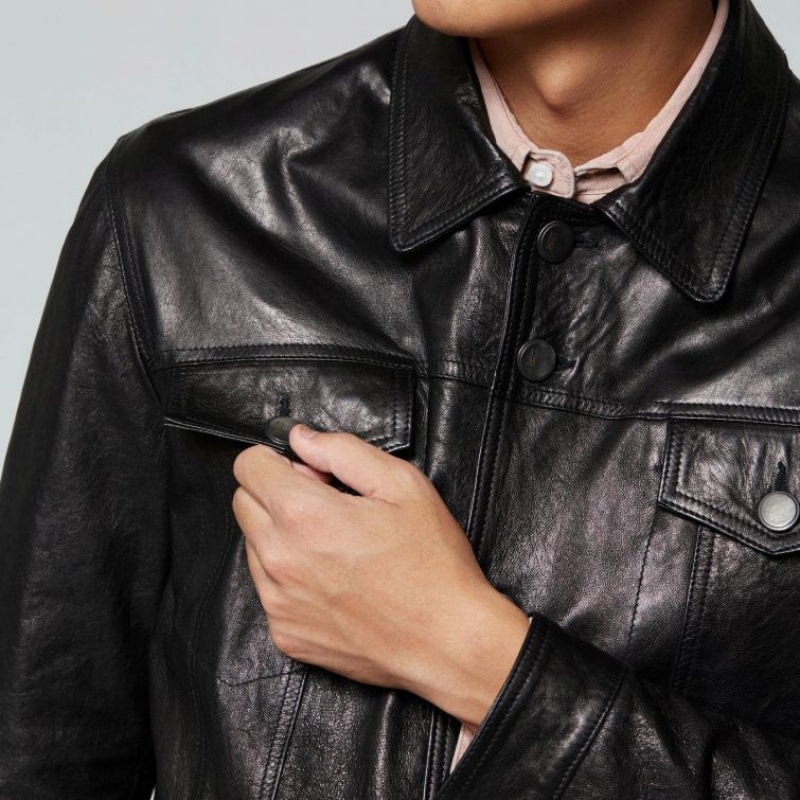 Black A.S.98 Leather Bruce Men's Jackets | IL-FVIJ18605