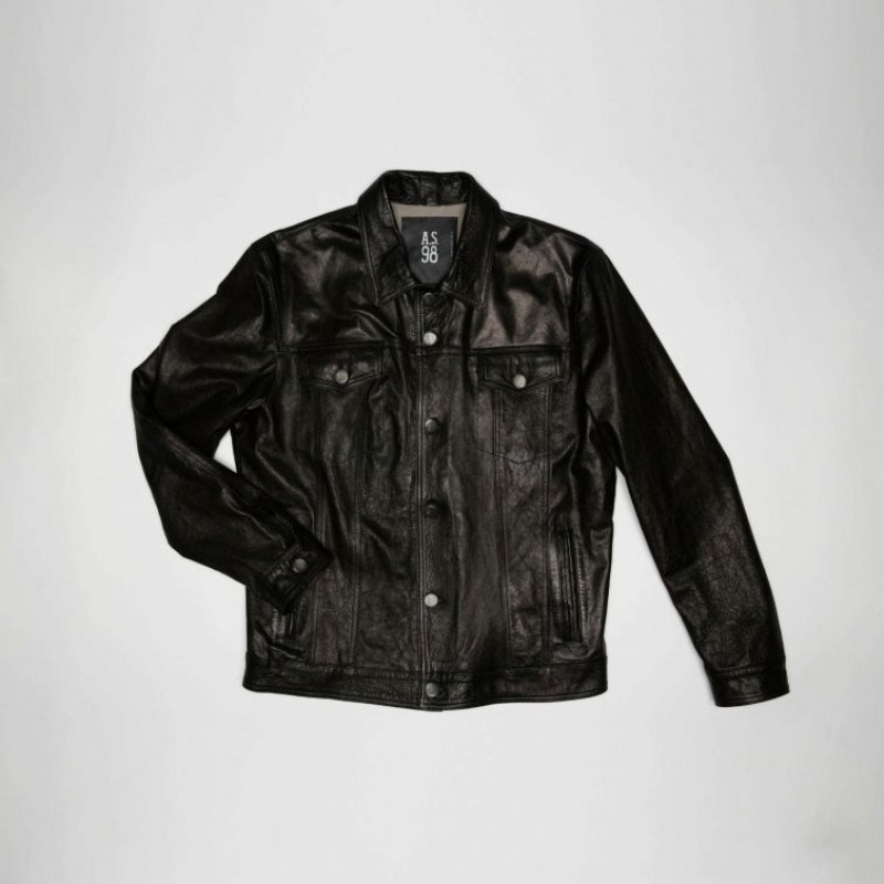 Black A.S.98 Leather Bruce Men's Jackets | IL-FVIJ18605