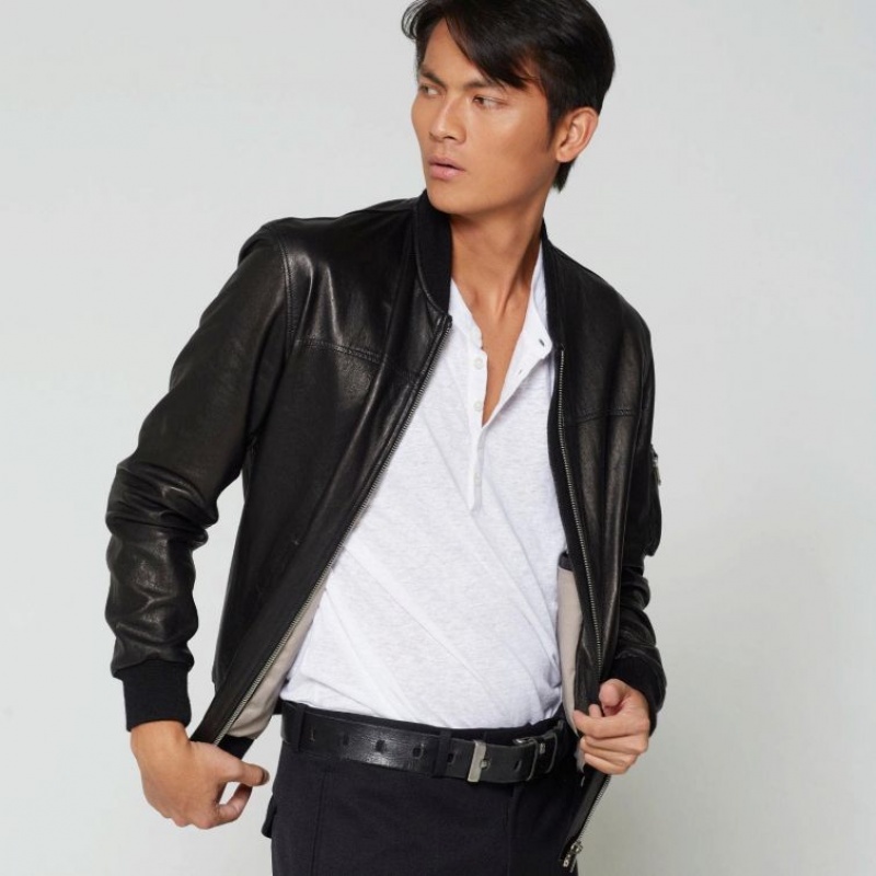 Black A.S.98 Leather James Men's Jackets | IL-YDHL39027