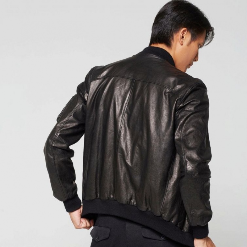 Black A.S.98 Leather James Men's Jackets | IL-YDHL39027