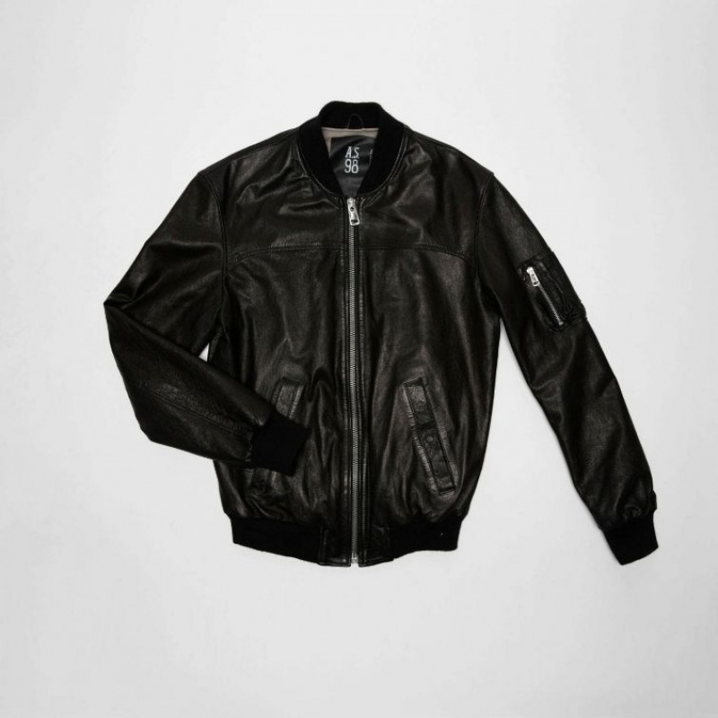 Black A.S.98 Leather James Men's Jackets | IL-YDHL39027