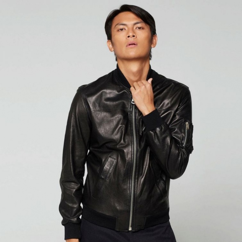 Black A.S.98 Leather James Men's Jackets | IL-YDHL39027