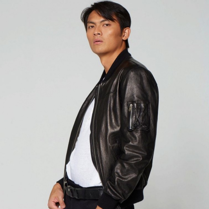 Black A.S.98 Leather James Men's Jackets | IL-YDHL39027