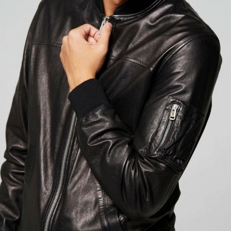 Black A.S.98 Leather James Men's Jackets | IL-YDHL39027