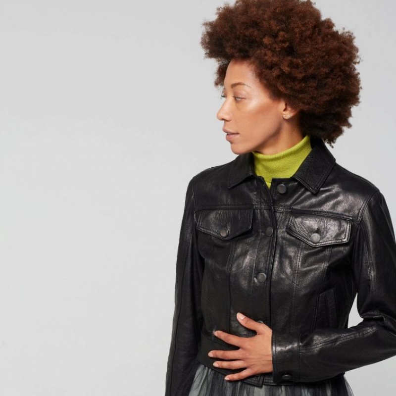 Black A.S.98 Leather Jason Women's Jackets | IL-HEAY41386