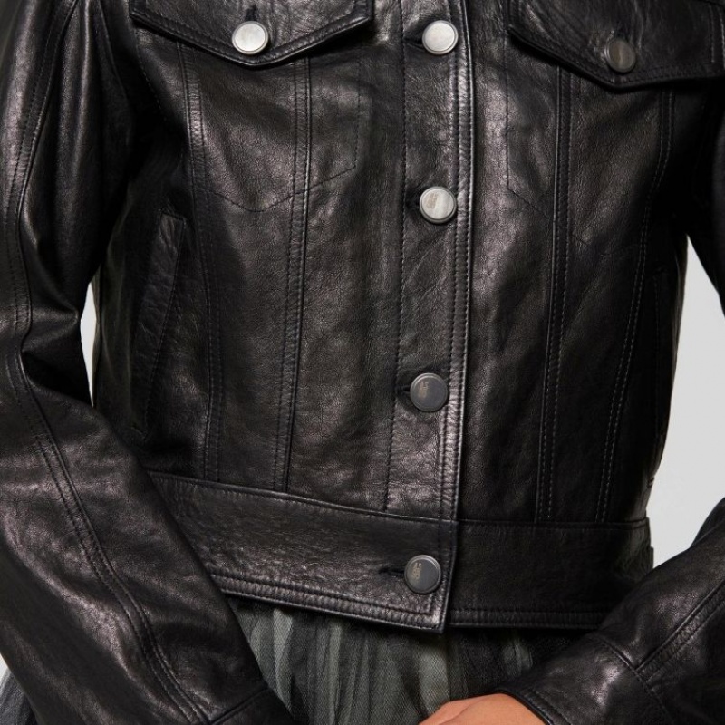 Black A.S.98 Leather Jason Women's Jackets | IL-HEAY41386