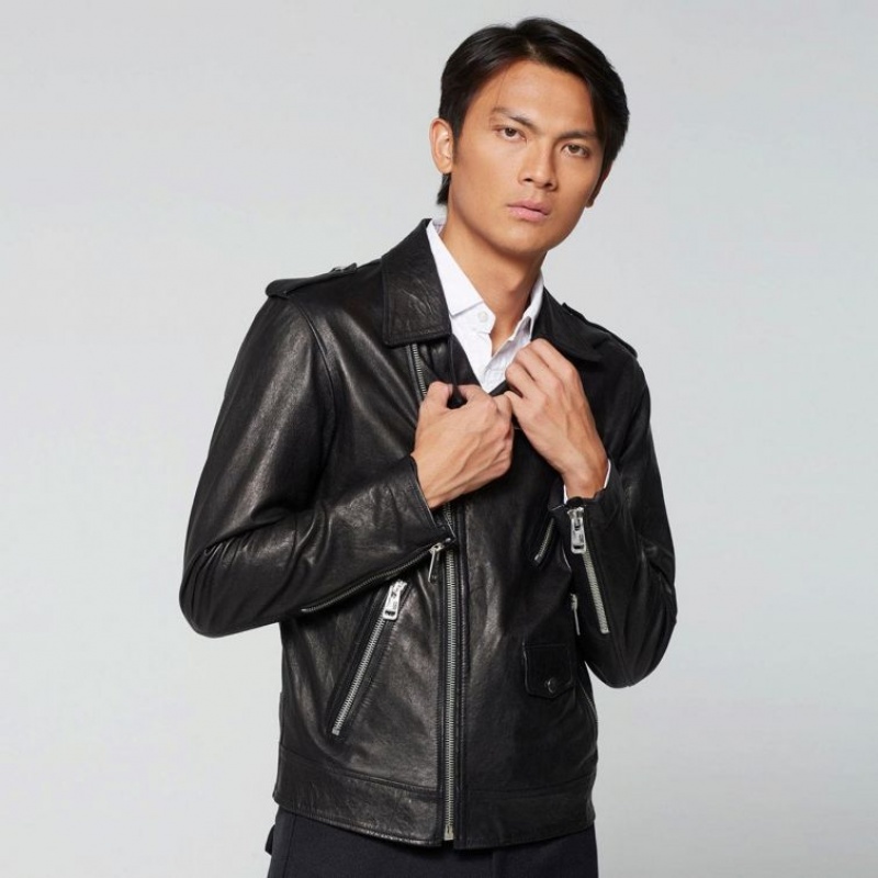 Black A.S.98 Leather Jimmy Men's Jackets | IL-VWQJ42035