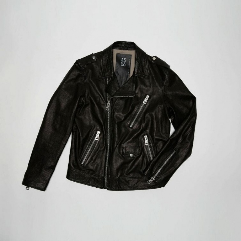 Black A.S.98 Leather Jimmy Men's Jackets | IL-VWQJ42035