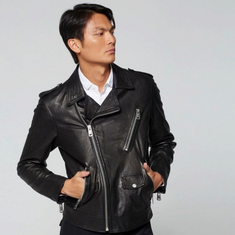 Black A.S.98 Leather Jimmy Men's Jackets | IL-VWQJ42035