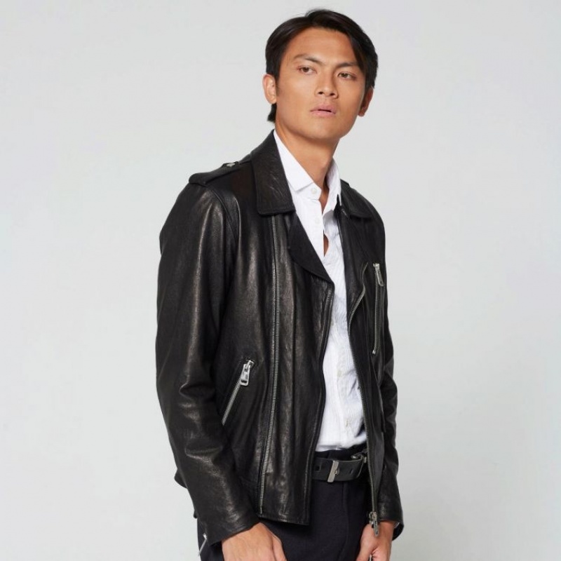 Black A.S.98 Leather Jimmy Men's Jackets | IL-VWQJ42035