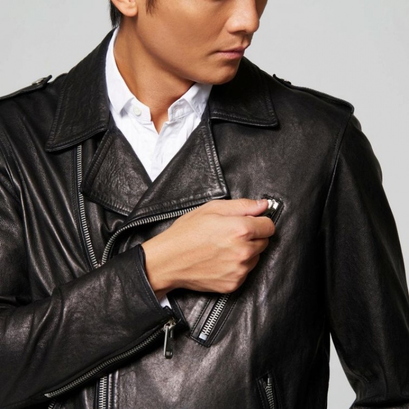 Black A.S.98 Leather Jimmy Men's Jackets | IL-VWQJ42035