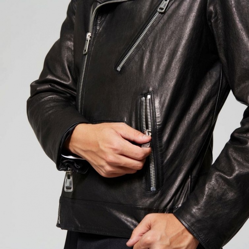 Black A.S.98 Leather Jimmy Men's Jackets | IL-VWQJ42035