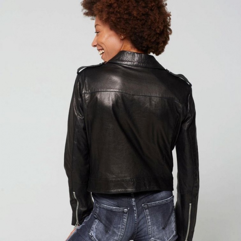 Black A.S.98 Leather Katy Women's Jackets | IL-TQDV58176