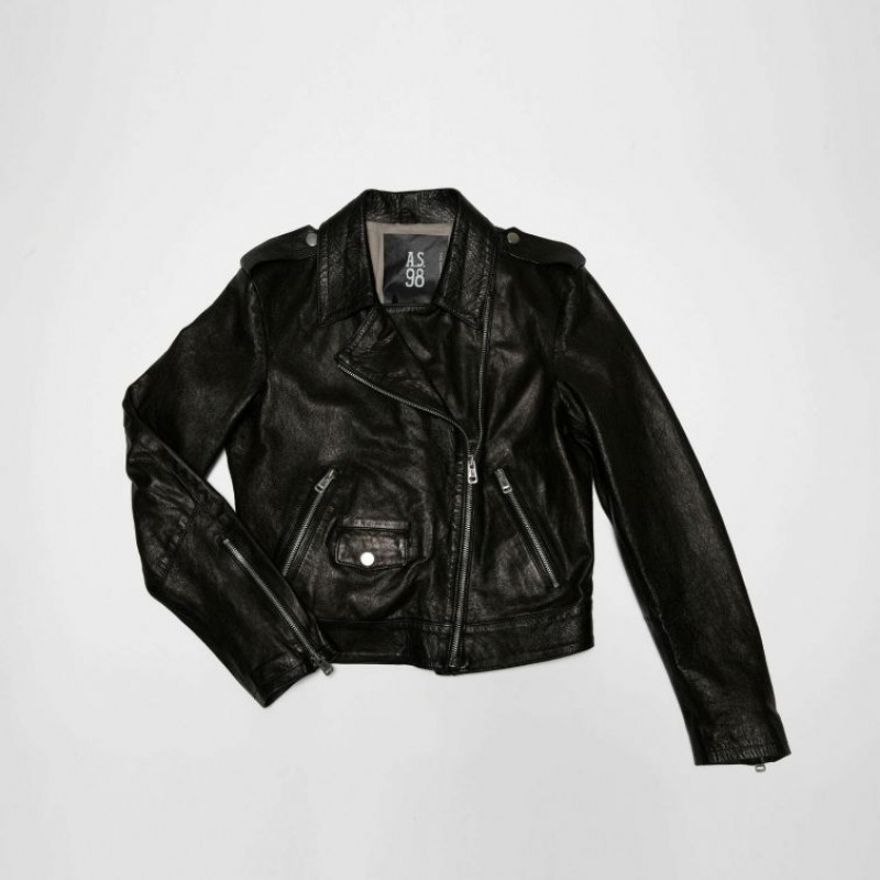 Black A.S.98 Leather Katy Women's Jackets | IL-TQDV58176