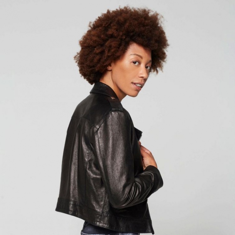 Black A.S.98 Leather Katy Women's Jackets | IL-TQDV58176