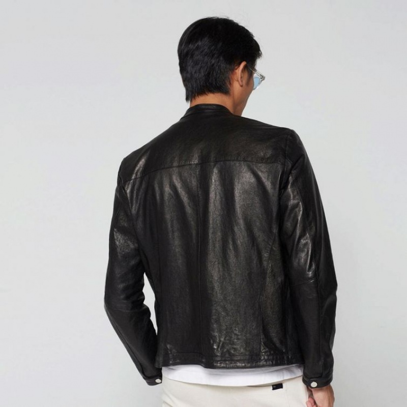 Black A.S.98 Leather Kurt Men's Jackets | IL-BCKU83504