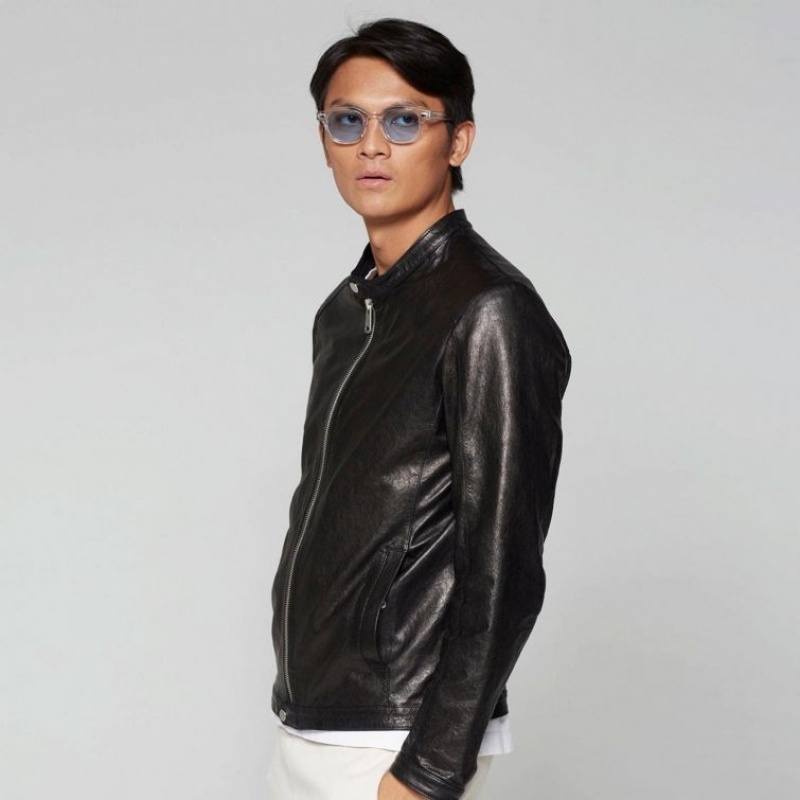 Black A.S.98 Leather Kurt Men's Jackets | IL-BCKU83504