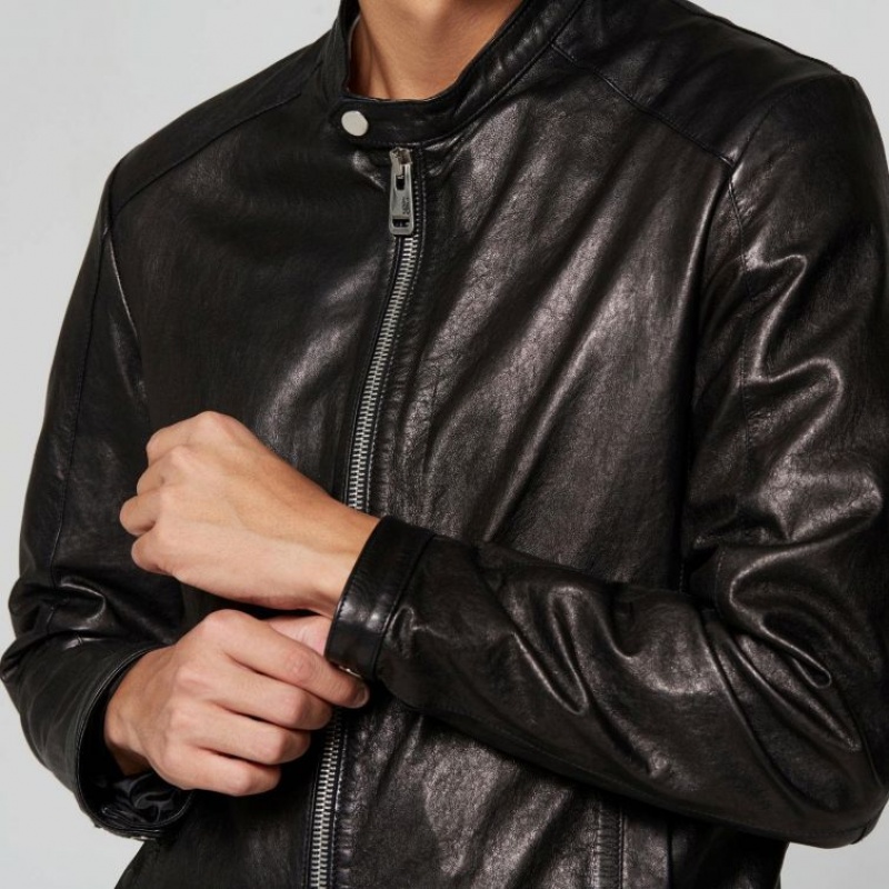 Black A.S.98 Leather Kurt Men's Jackets | IL-BCKU83504