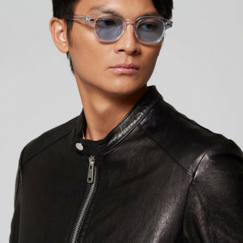 Black A.S.98 Leather Kurt Men's Jackets | IL-BCKU83504