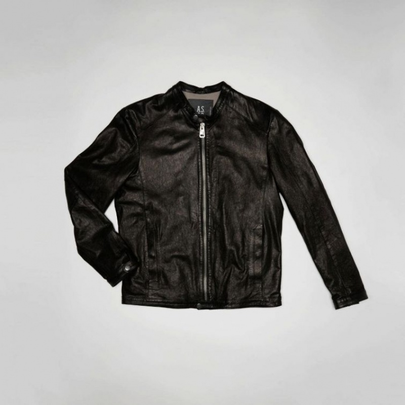 Black A.S.98 Leather Kurt Men's Jackets | IL-BCKU83504